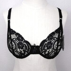 FELINA Vintage Black Floral Lace Bra 36C